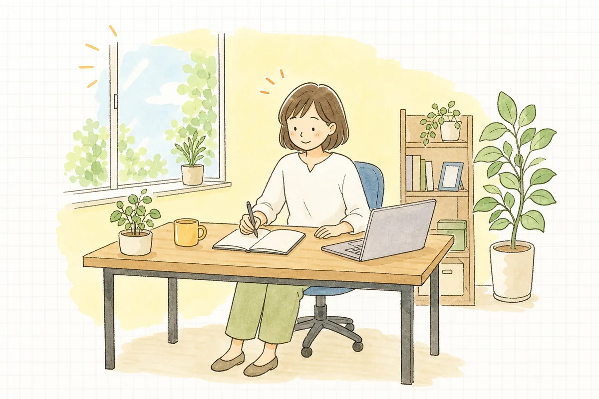 原因の見当がついて、肩の力を抜いてメモを書き留めている企業のWEB担当者