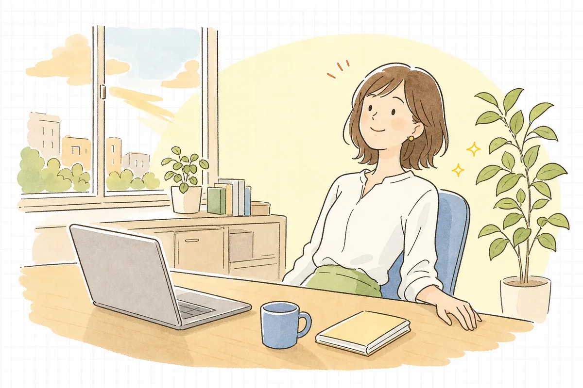 アカウントの一覧を整理し終えて、すっきりした表情でパソコンの前に座っている企業のWEB担当者