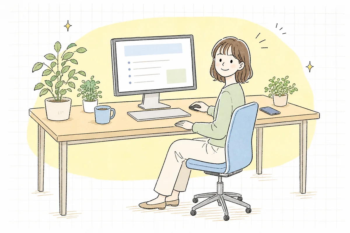 よくある質問に結論から答えるページを整え終えて、落ち着いた表情で前を向いている企業のWEB担当者