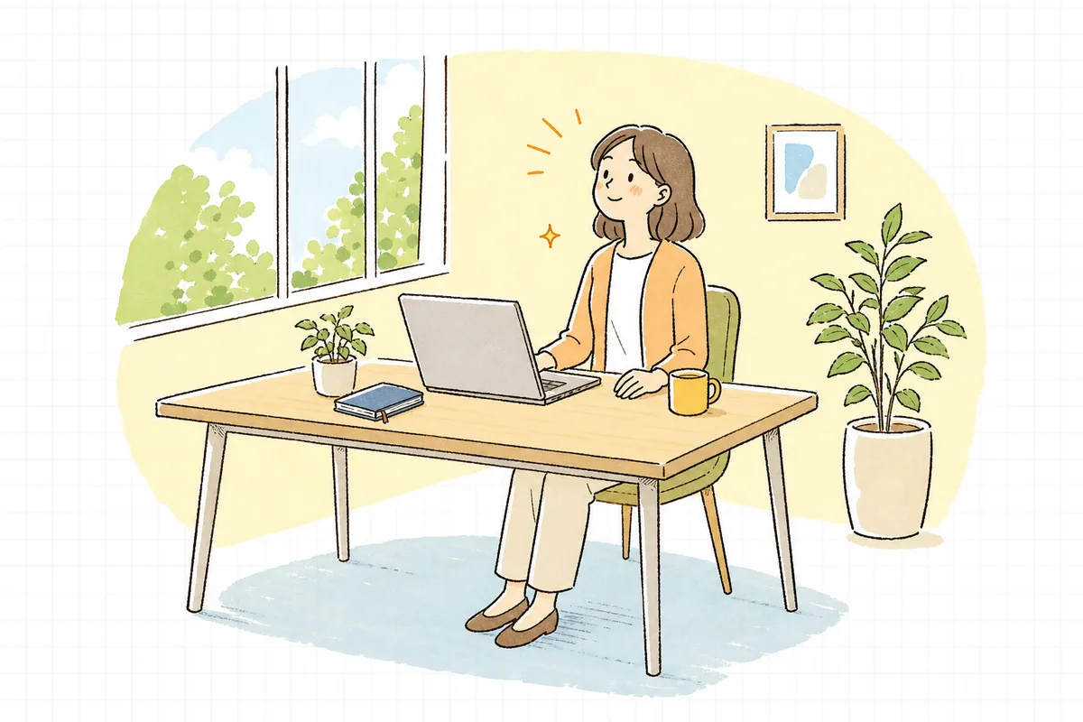 明るいオフィスで、立て直した記事のアクセスが少しずつ戻ってきた様子を眺め、すっきりした表情で前を向いている企業のWEB担当者
