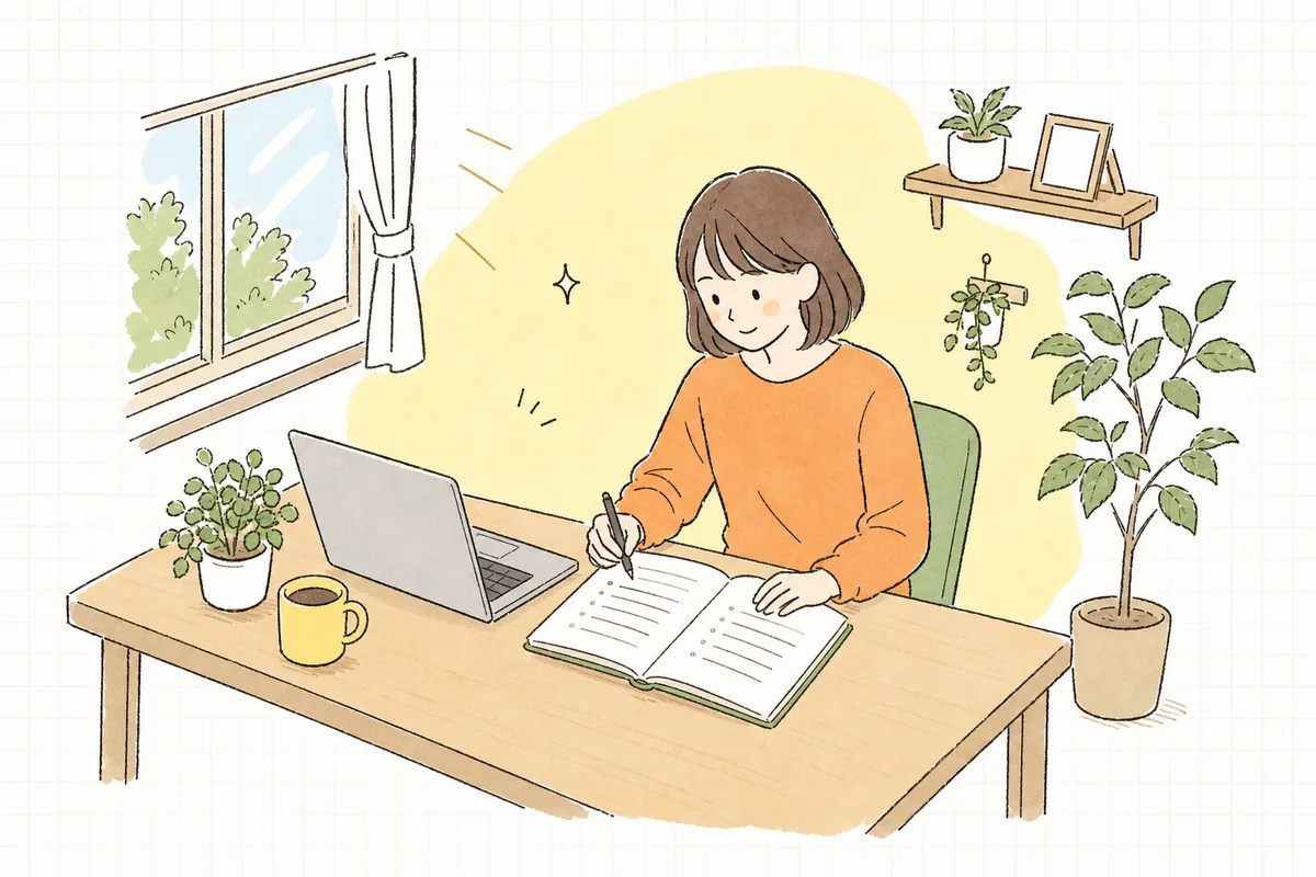 手元のノートに書いたリストを見ながら、やわらかくほほえんでいる企業のWEB担当者