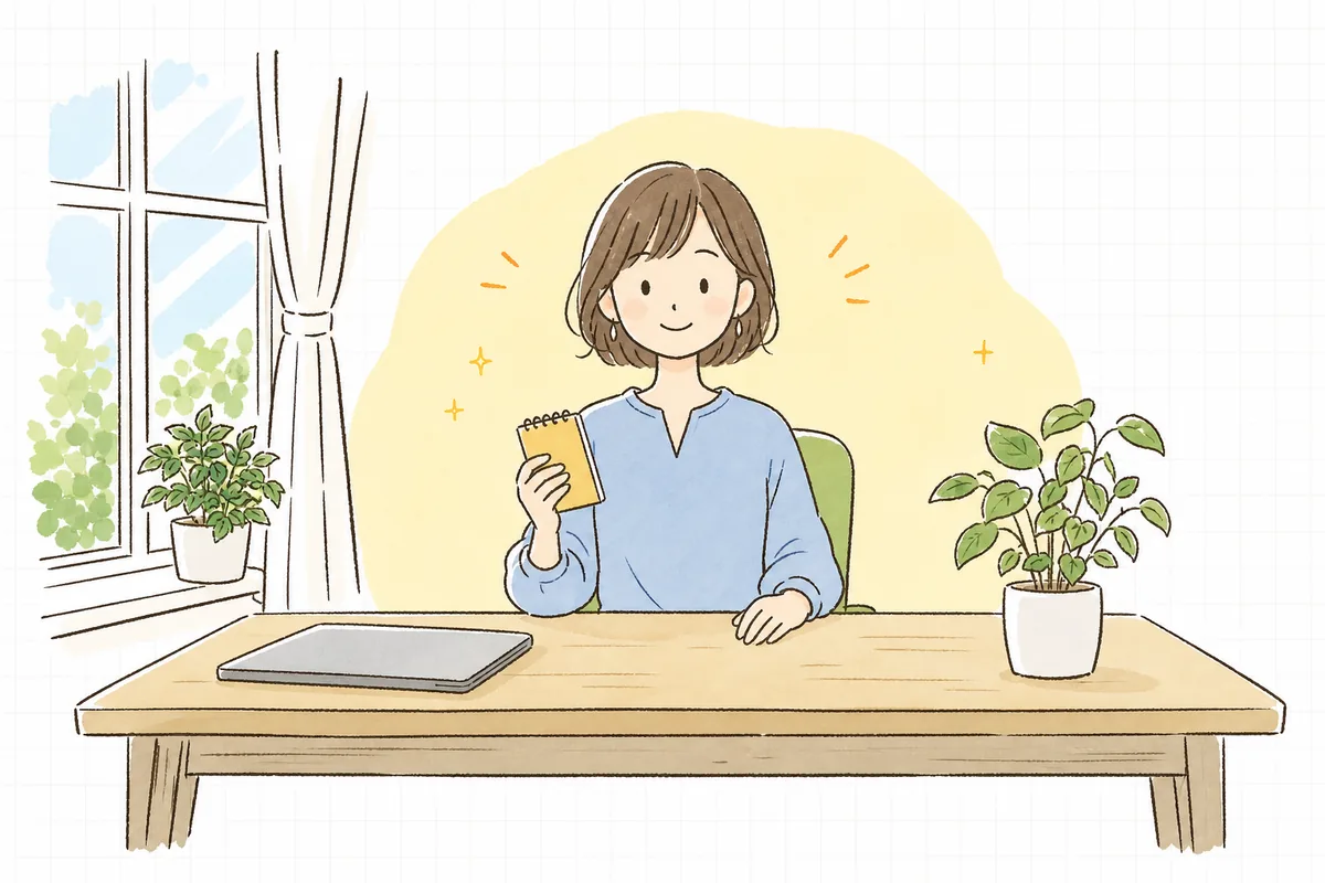 確認を終えてスマホとメモを手に、すっきりと前を向いている企業のWEB担当者