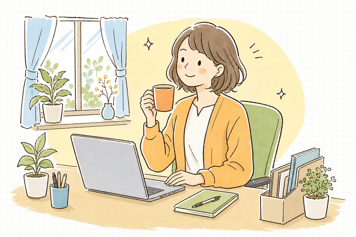 迷惑メールを整理し終えてすっきりした受信箱を前に、穏やかな表情で一息ついている企業のWEB担当者