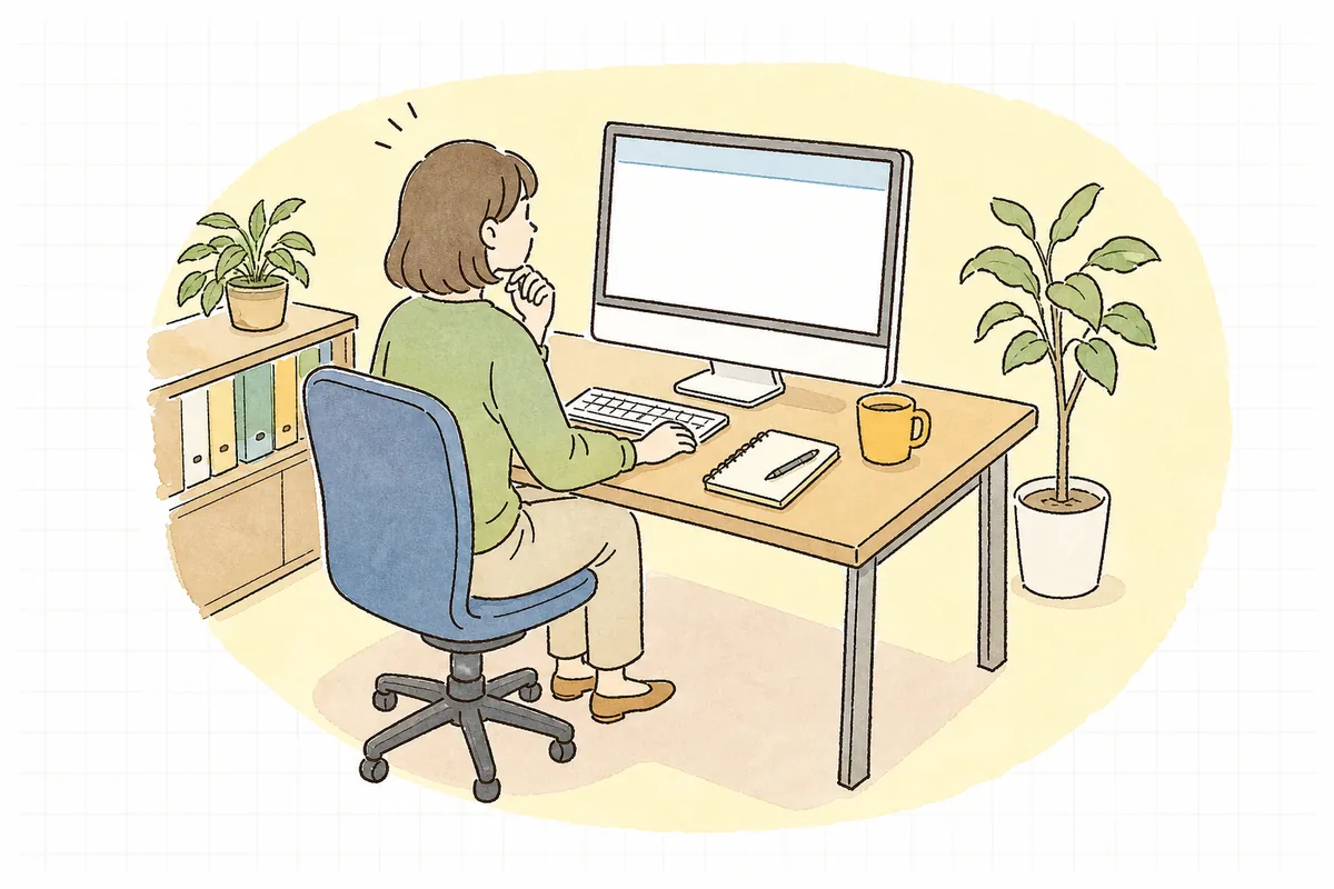 パソコンで自社サイトの問い合わせフォームを送信し、送信後に表示された素っ気ない画面を見て少し気にしている企業のWEB担当者