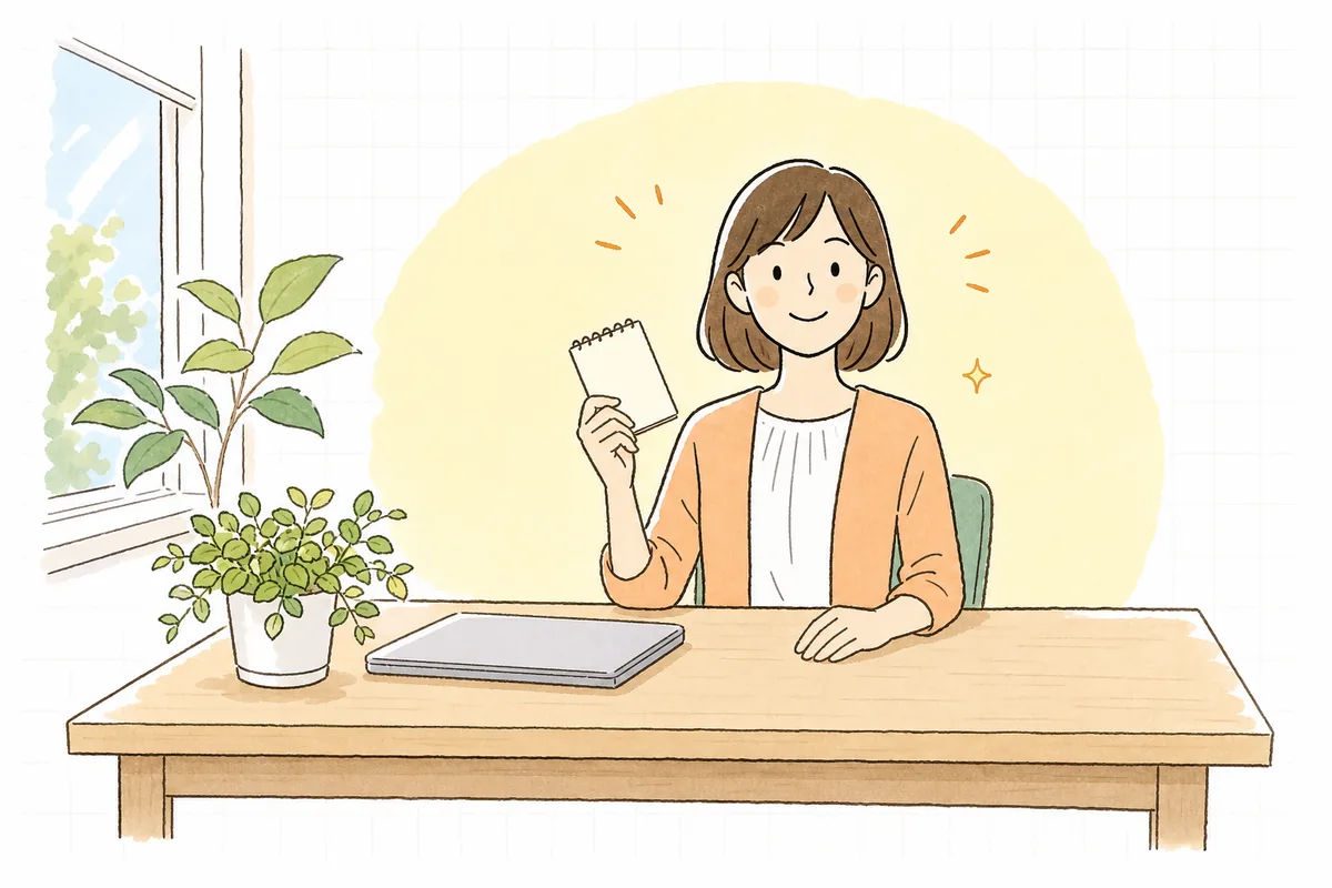 明るいオフィスでメモを片手に、納得した穏やかな表情で前を向いている企業のWEB担当者