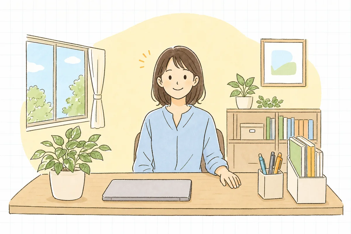 やりとりを整理し終えて、制作会社と穏やかに電話で話しながら前向きな表情を見せる企業のWEB担当者