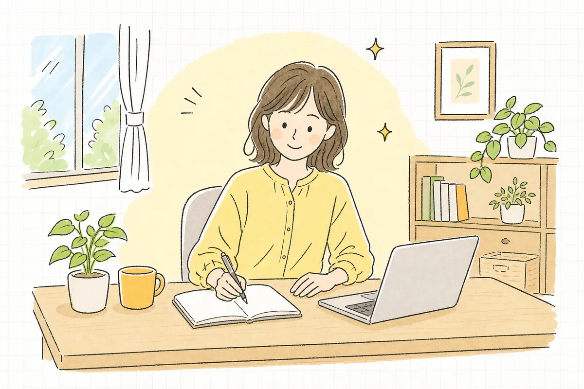 原因の見当がついて、肩の力を抜いてメモを取りながら穏やかに前を向いている企業のWEB担当者