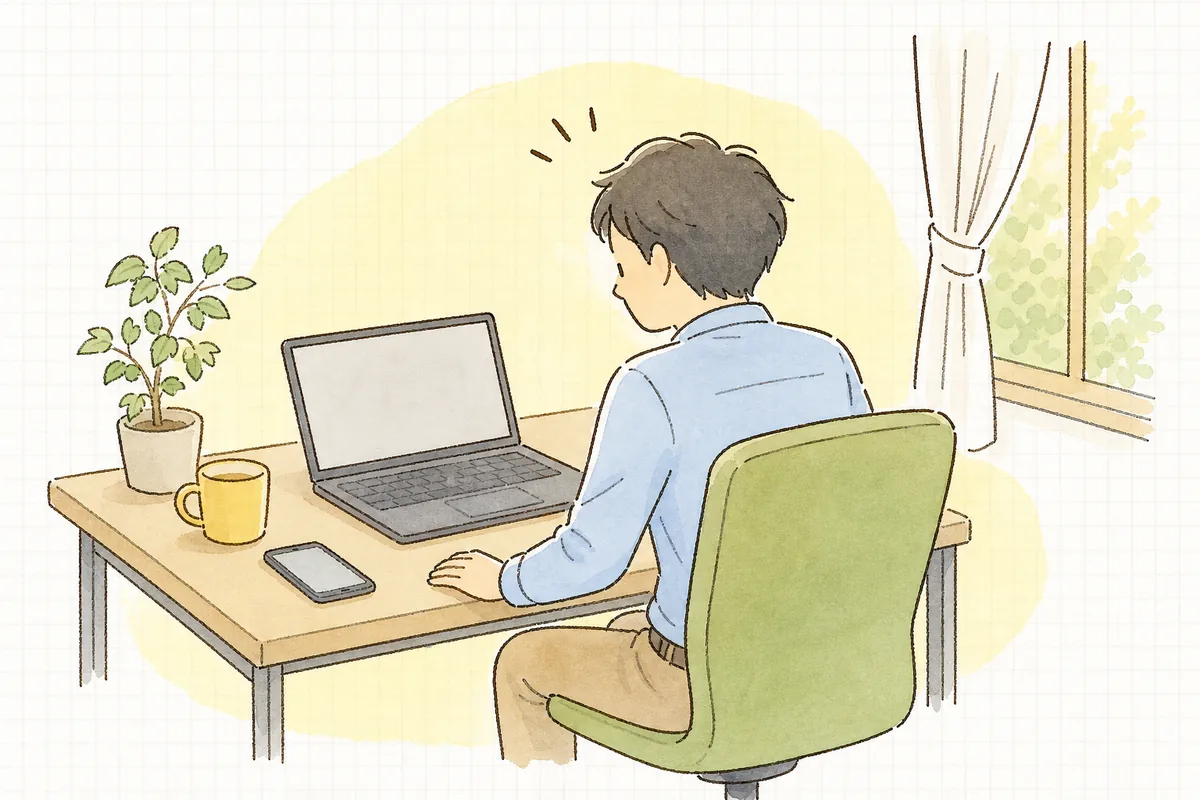 「サイトが表示されない」と社内から連絡を受け、ノートパソコンの前で少し身を固くしながら画面を見つめている企業のWEB担当者