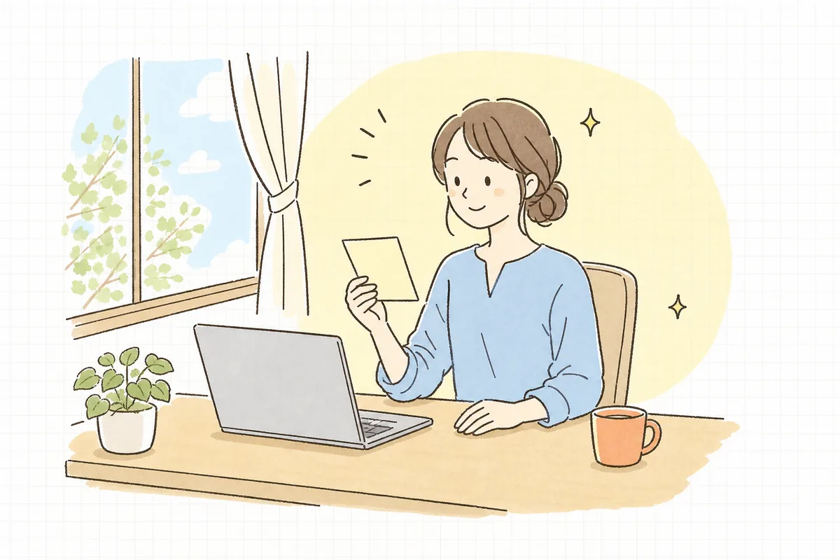 整理された机で、優先順位を書き出したメモを手に、落ち着いた表情で前を向いている担当者