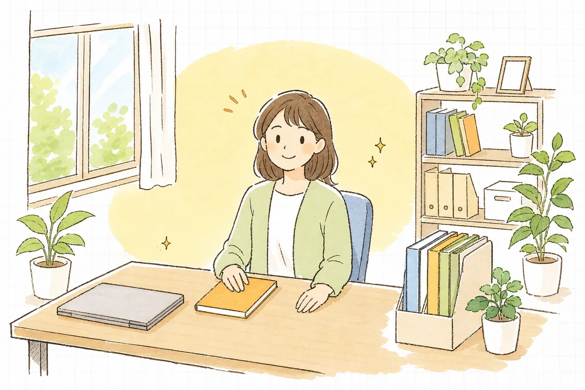 素材の出どころを整理し終えて、すっきりとした表情で前を向いている企業のWEB担当者