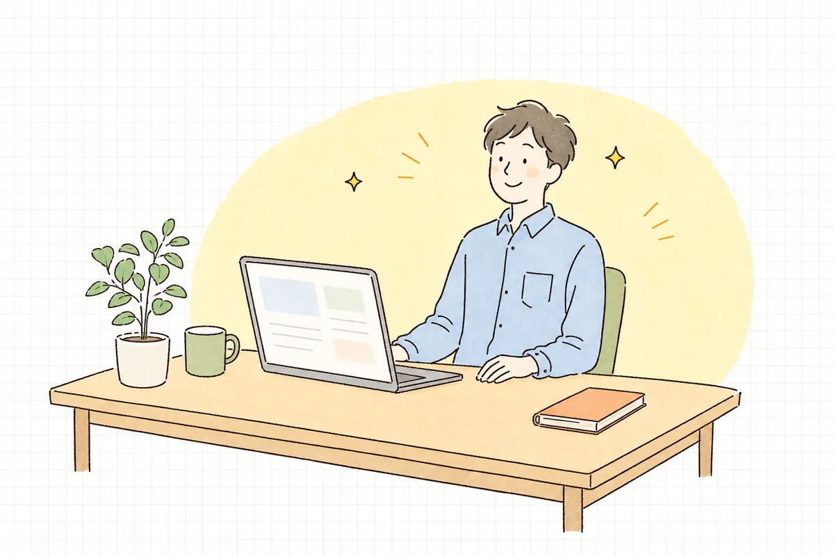 見直しを終えて読みやすくなったサイトを眺め、穏やかな表情で前を向いている企業のWEB担当者