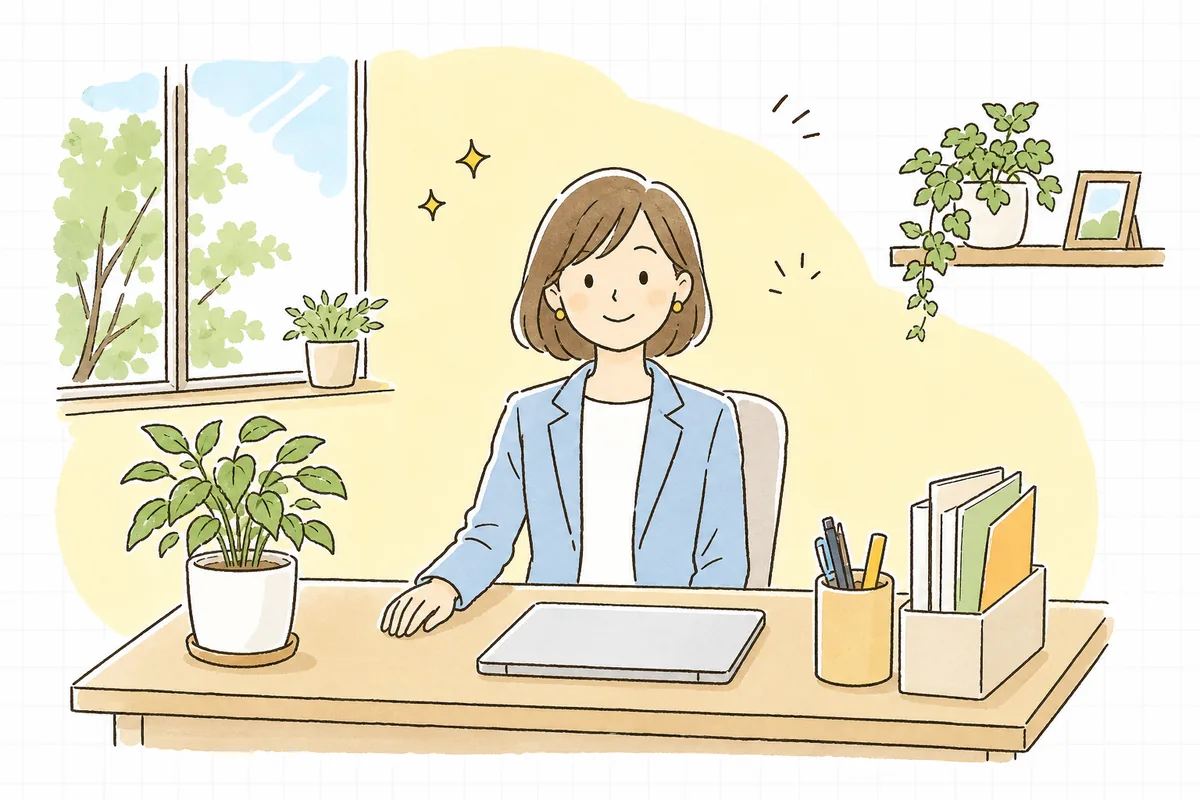 資産と手順を整理し終えて、明るい表情で前を向いている企業のWEB担当者