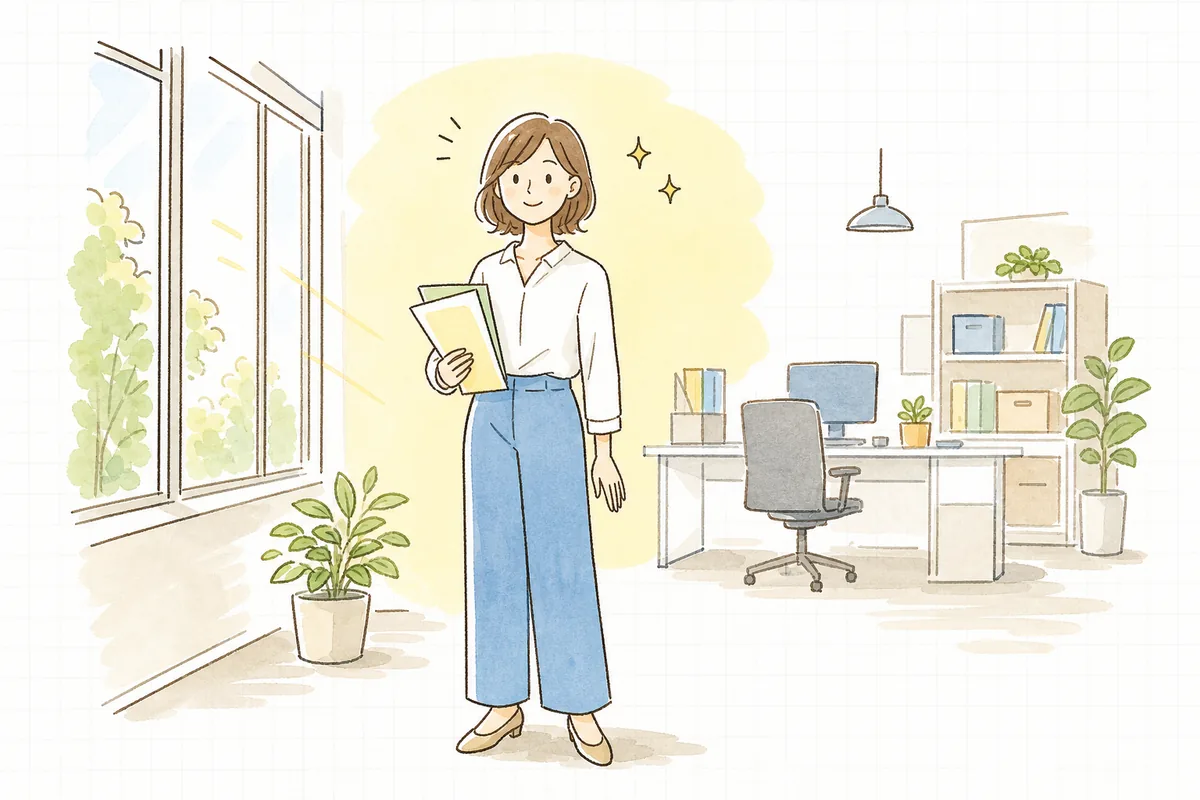 予算表をまとめ終え、窓辺で穏やかな表情で前を向いている一人の企業のWEB担当者