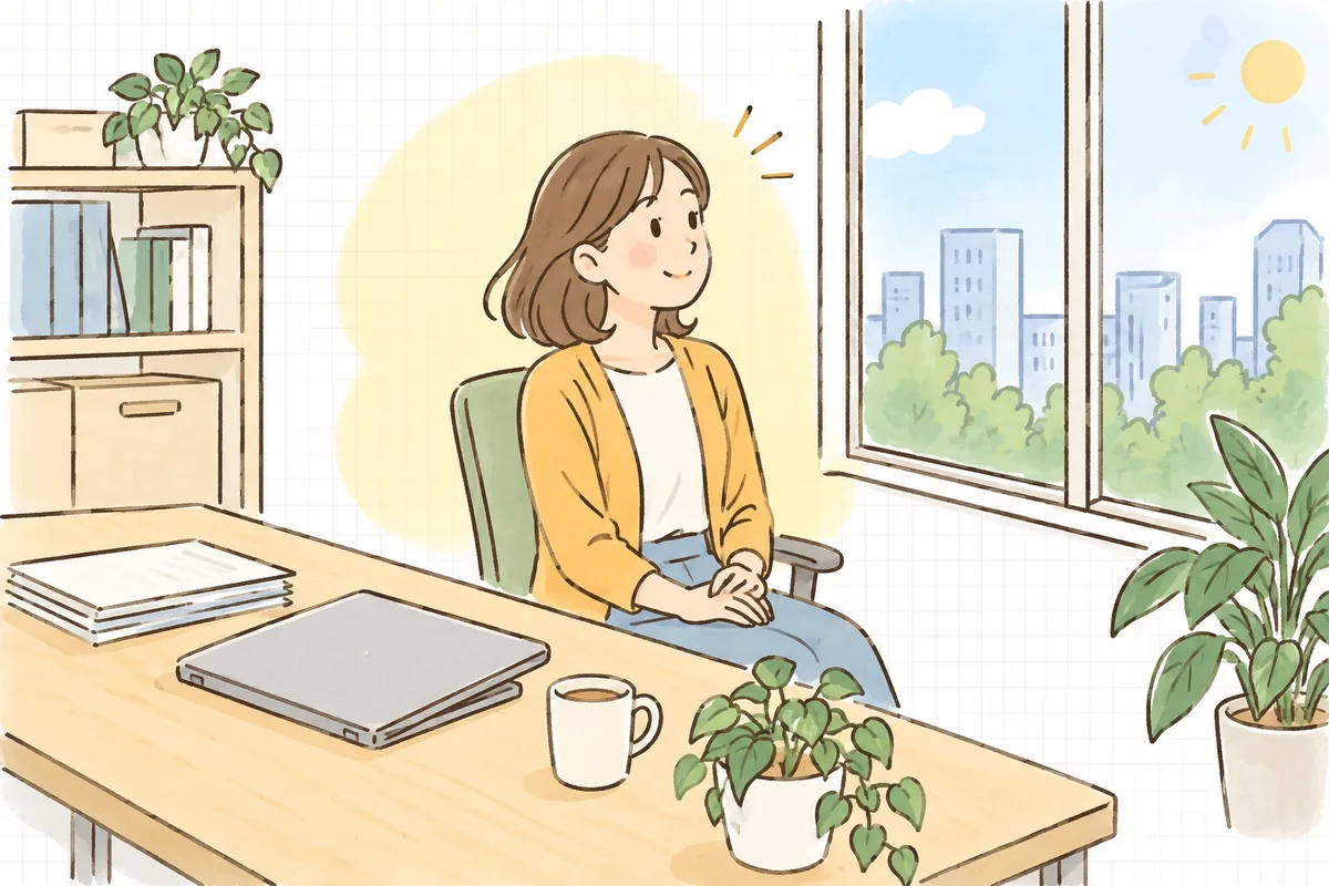 月初の短い予算チェックを終え、すっきりした表情でノートパソコンを閉じようとしている企業のWEB担当者